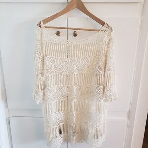 Elegant Cream Crochet Swim Coverup